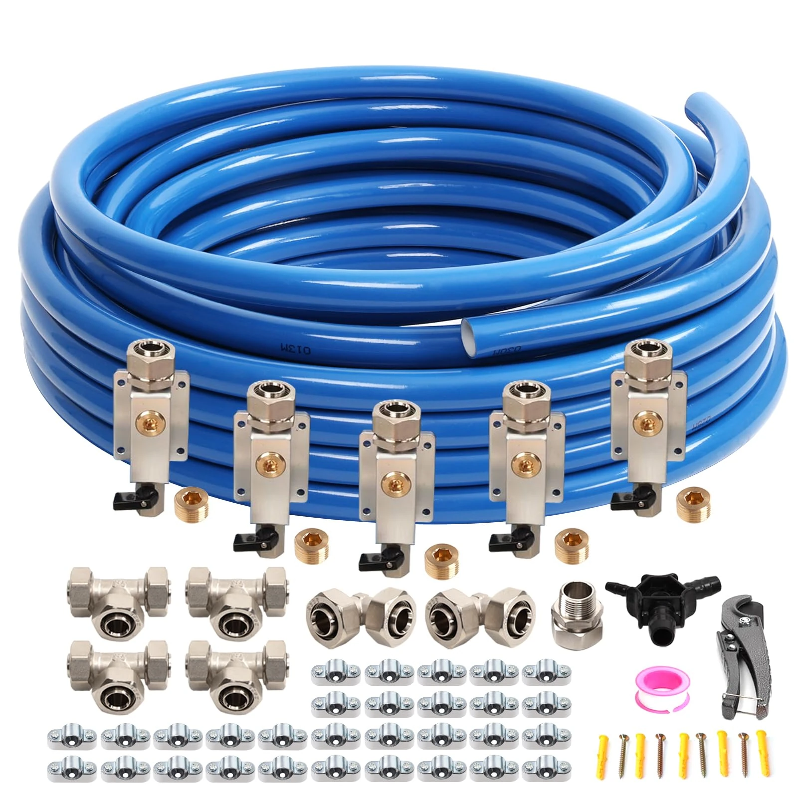 3/4"×100'&200'&300' Compressed Air Line Kit,HDPE-Aluminum-HDPE Piping,Includes 2×Right Angle Fittings and 4×Tee Fittings,Leak Proof&Easy to Install Garage Air Line Kit,Shop Air Line Kit