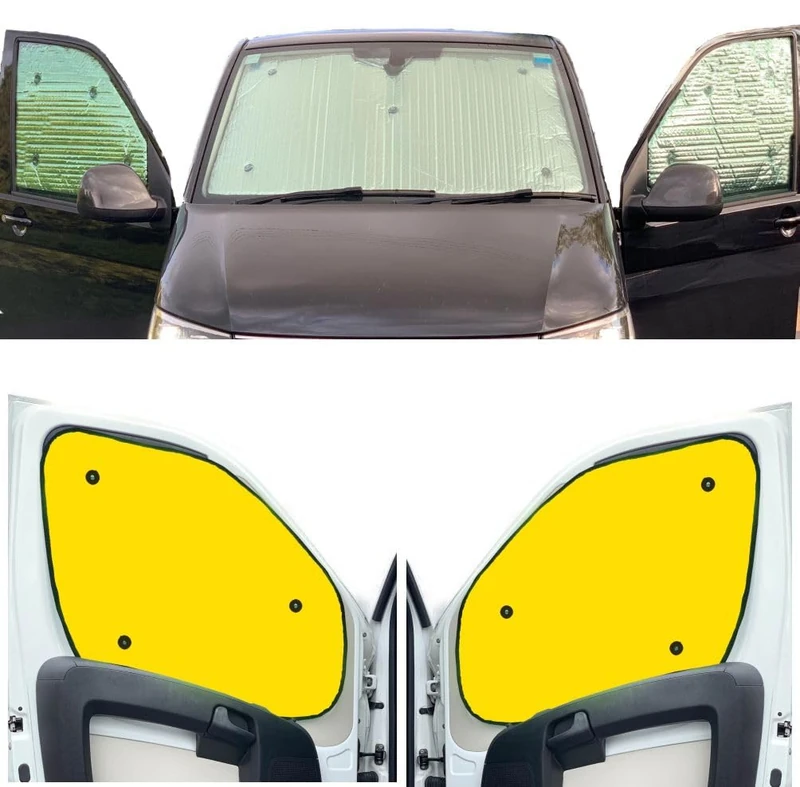 Thermal Blinds Compatible With Vauxhall Movano (First Generation) (Years 1997-2010) (Full Set With Barn Doors) With Backing Colour in Yellow, Reversible