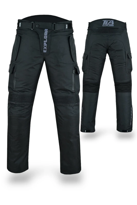 TLA Men's Motorcycle Pants with Motorcycle Protectors EXPLORA - Men's Motorcycle Clothing - Men's Motorcycle Pants Motocross Protectors CE Level 1-2-Layer Motocross Pants Black