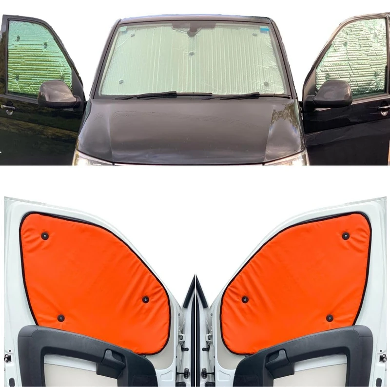 Thermal Blinds Compatible With Fiat Doblo Maxi (Second Generation Facelift) (Years 2015-2022) (Front Set) With Backing Colour in Tango Orange, Reversible