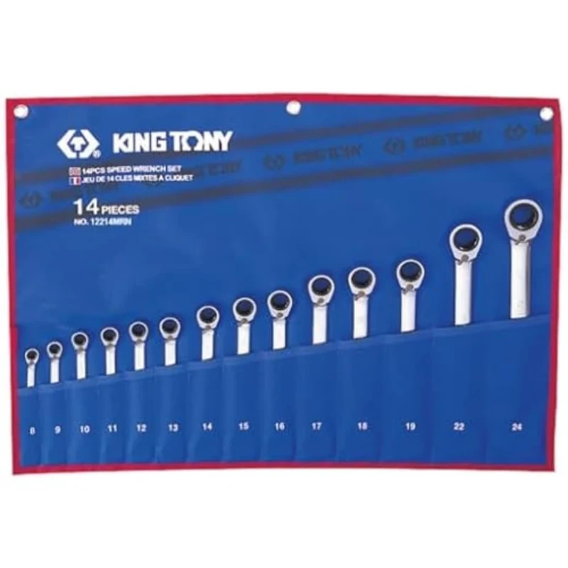 KING TONY Set of 14 Reversible Combination Spanners with Ratchet