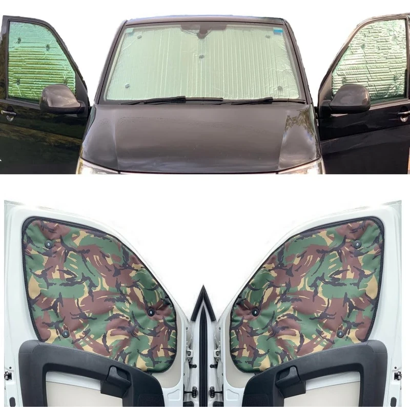 Thermal Blinds Compatible With Vauxhall Combo E (Years 2018-Date) (Full Set XLWB With Opening Tailgate Window) With Backing Colour in Camo, Reversible