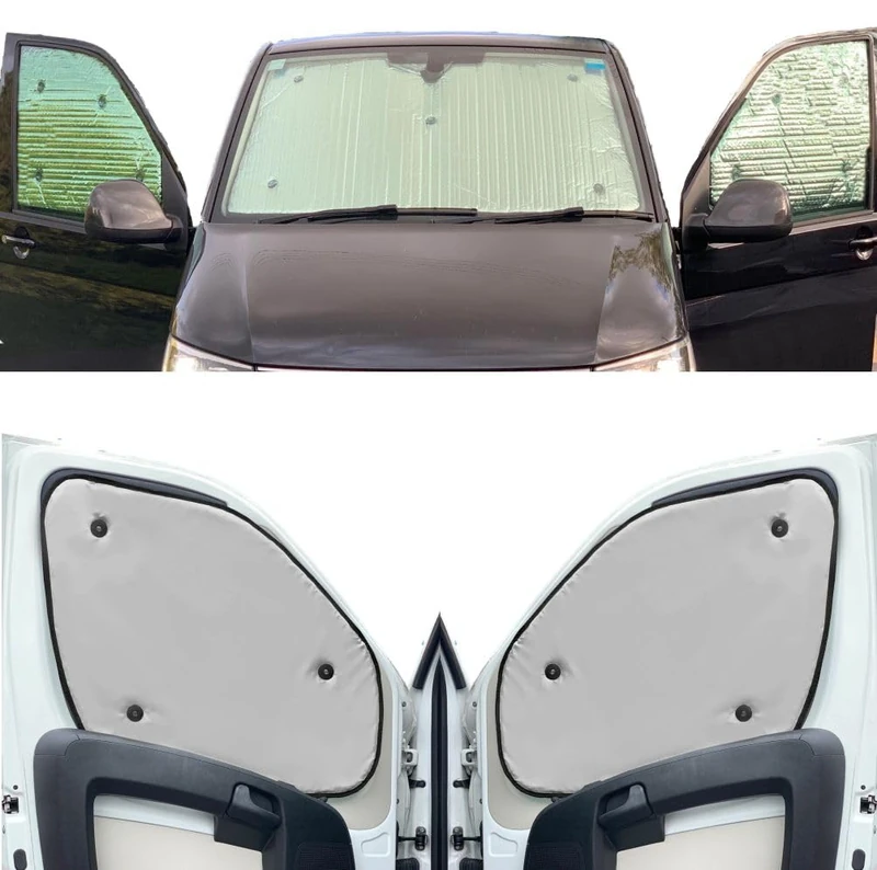 Thermal Blinds Compatible With Fiat Doblo Maxi (Second Generation Facelift) (Years 2015-2022) (Front Set) With Backing Colour in Light Grey, Reversible