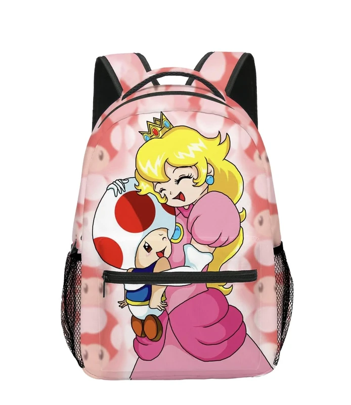 Brainy Princess Backpack 16" Cute Pink Pretty Girls Women Peach Daisy Rosalina Cartoon, Peach, Large - 16", Daypack Backpacks