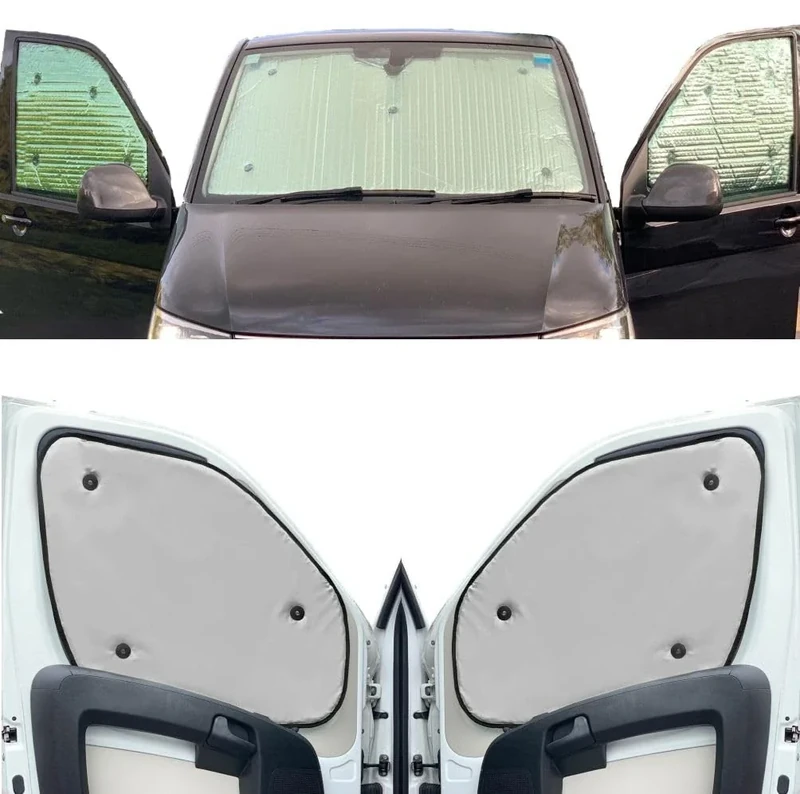 Thermal Blinds Compatible With Mercedes Citan (First Generation) (Years 2012-2021) (Front Set) With Backing Colour in Light Grey, Reversible