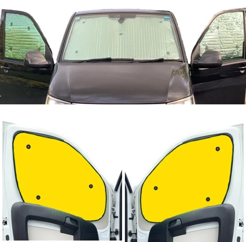 Thermal Blinds Compatible With VW Transporter T25 (Third Generation) (Years 1979-1991) (Front Set) With Backing Colour in Yellow, Reversible