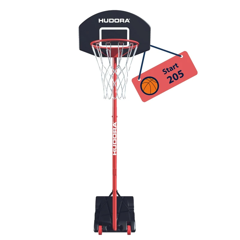 HUDORA Start Basketball Stand 205 - Height-adjustable basketball hoop from 165-205 cm - Mobile basketball hoop with stand for children & teenagers - Outdoor basketball hoop with wheels