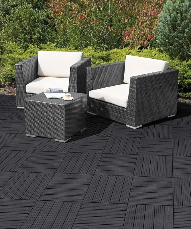 Nicoman Garden Decking Tiles Cosmopolitan Patio, Terrace, Hot Tub Deck Tiles | Interlocking Decking Tiles | Recycled | Cosmo Composite | Outdoor Drainage Deck Flooring (Graphite, 30 x 30cm, 40x)