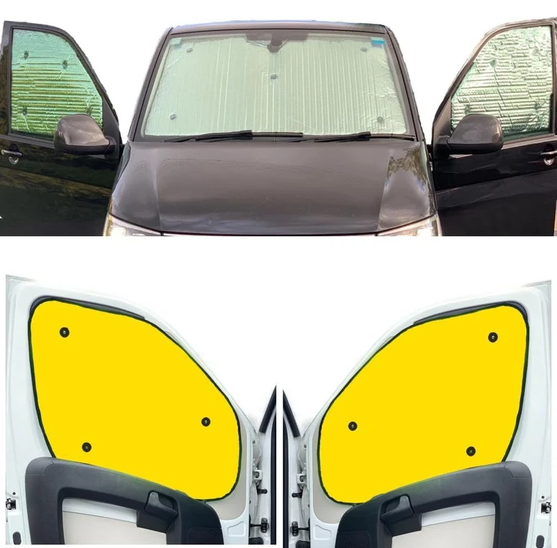 Thermal Blinds Compatible With Peugeot Traveller (Third Generation) (Years 2017-Date) (Full Set SWB With Barn Doors) With Backing Colour in Yellow, Reversible