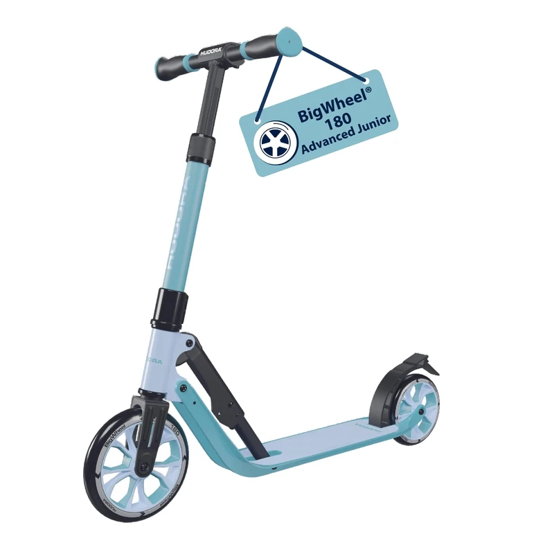 HUDORA BigWheel® 180 Advanced Junior - High-quality & safe children's scooter from the age of 3 - Foldable an height-adjustable city scooter with reflectors - For boys & girls up to 60 kg