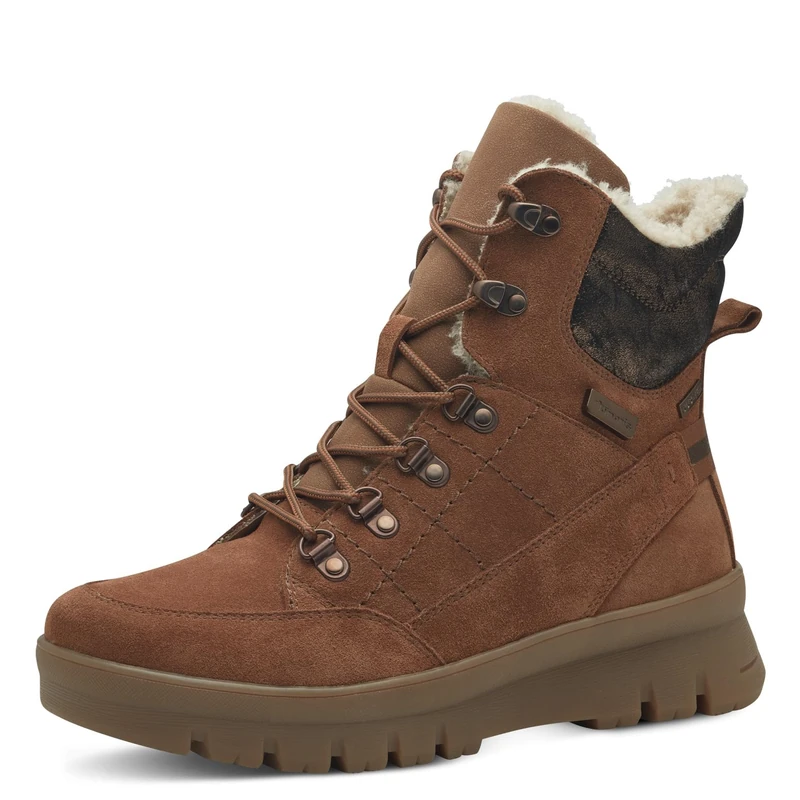 Tamaris Comfort Women’s Winter Lace-Up Ankle Boots with Zip Lined , Cognac Suede, 5 UK
