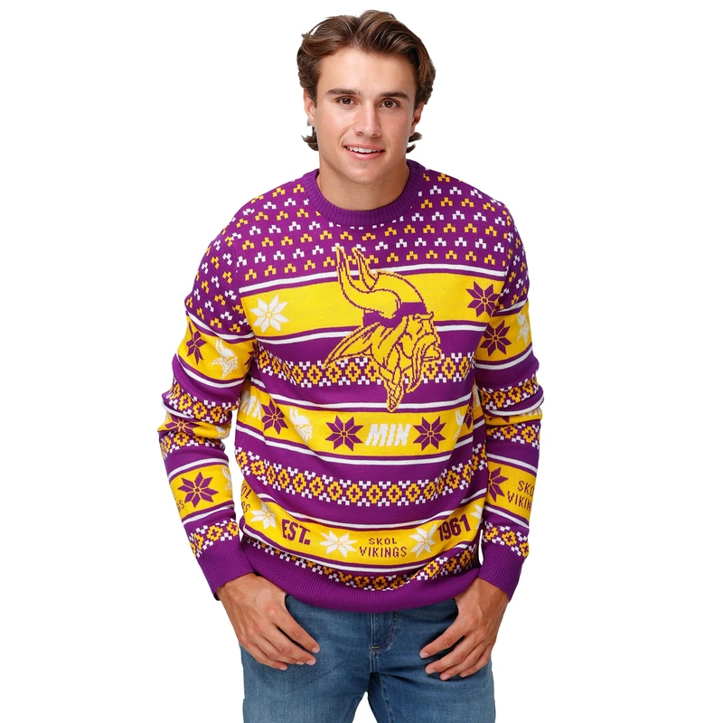 FOCO Men's NFL Big Logo Ugly Sweater, Team Color, L