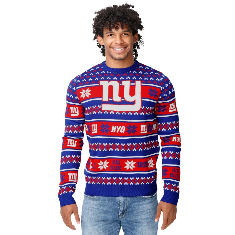 FOCO Men's NFL Big Logo Ugly Sweater, Team Color, L