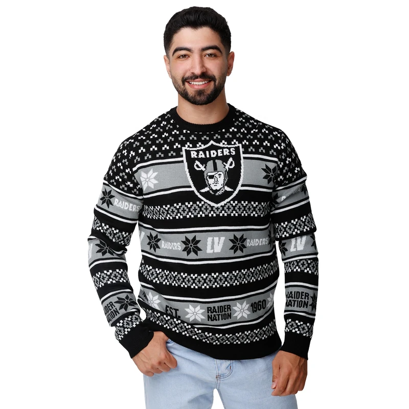 FOCO Men's NFL Big Logo Ugly Sweater, Team Color, L