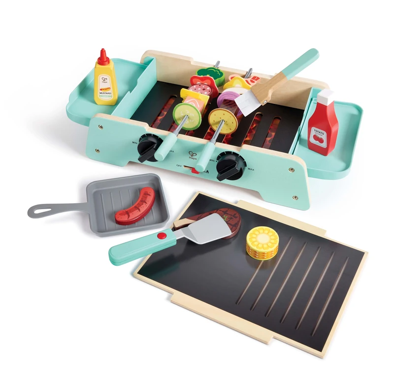 Hape Sizzling Griddle & Grill BBQ, Realistic Sounds, Light-Up Coals, 2-in-1 Playset, Ages 24M+