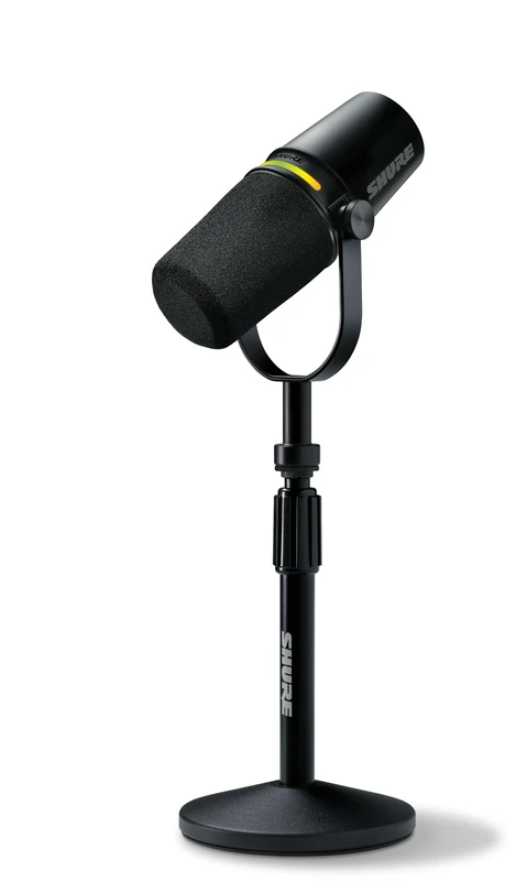 Shure MV7+ Podcast Microphone with Stand. Enhanced Audio, LED Touch Panel, USB-C & XLR Outputs, Auto Level Mode, Digital Pop Filter, Reverb Effects, Podcasting, Streaming, Recording - Black