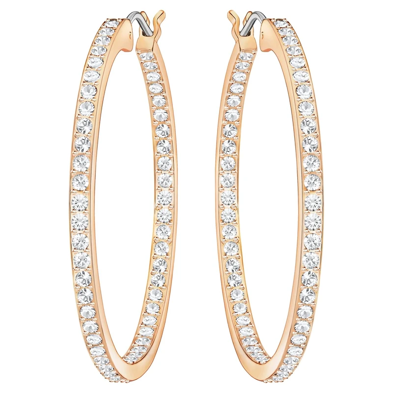 Swarovski Sommerset hoop earrings, White, Rose gold-tone plated