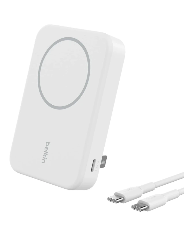 Belkin BoostCharge Pro Wireless Power Bank 10000mAh with Qi2, MagSafe Compatible Portable Charger + Built-in Pop-up Kickstand, For iPhone 17, iPhone Air, 16, 15, 14, Pixelsnap and More - White