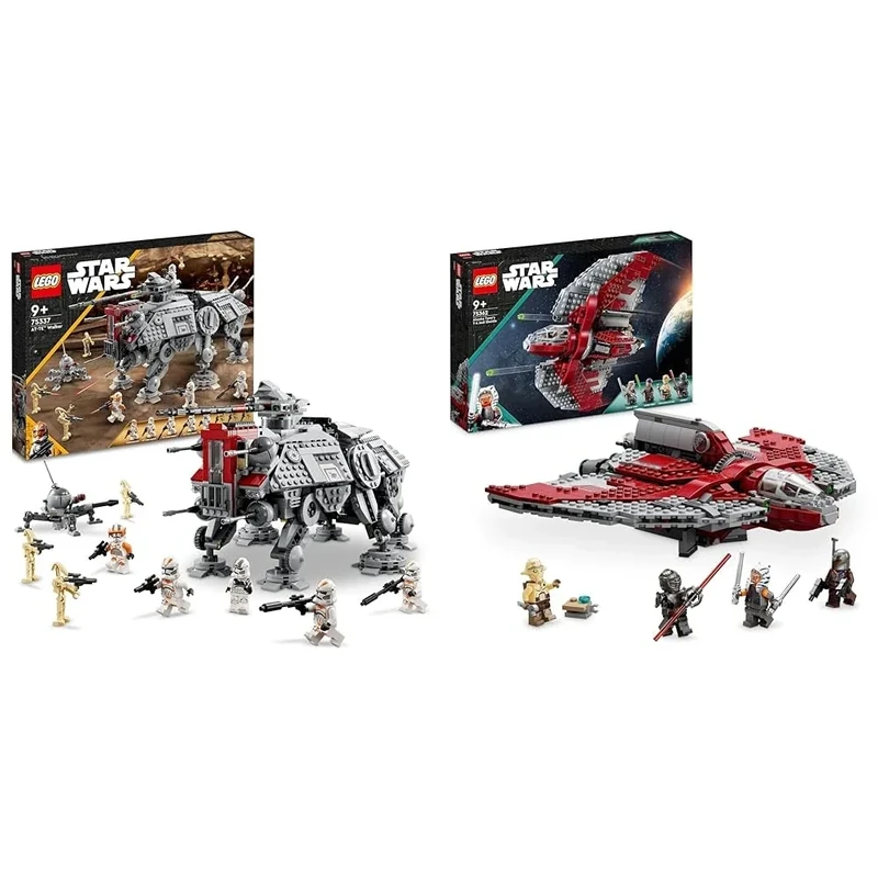 LEGO Star Wars AT-TE Walker Poseable Toy, Revenge of the Sith Set, Gift for Kids, Boys & Girls & 75362 Star Wars Ahsoka Tano's T-6 Jedi Shuttle Set, Buildable Toy Starship