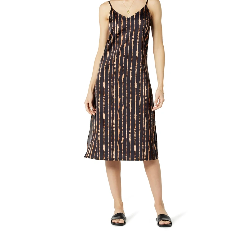 The Drop Women's Ana Silky V-Neck Midi Slip Dress, Black Painted Stripe, S