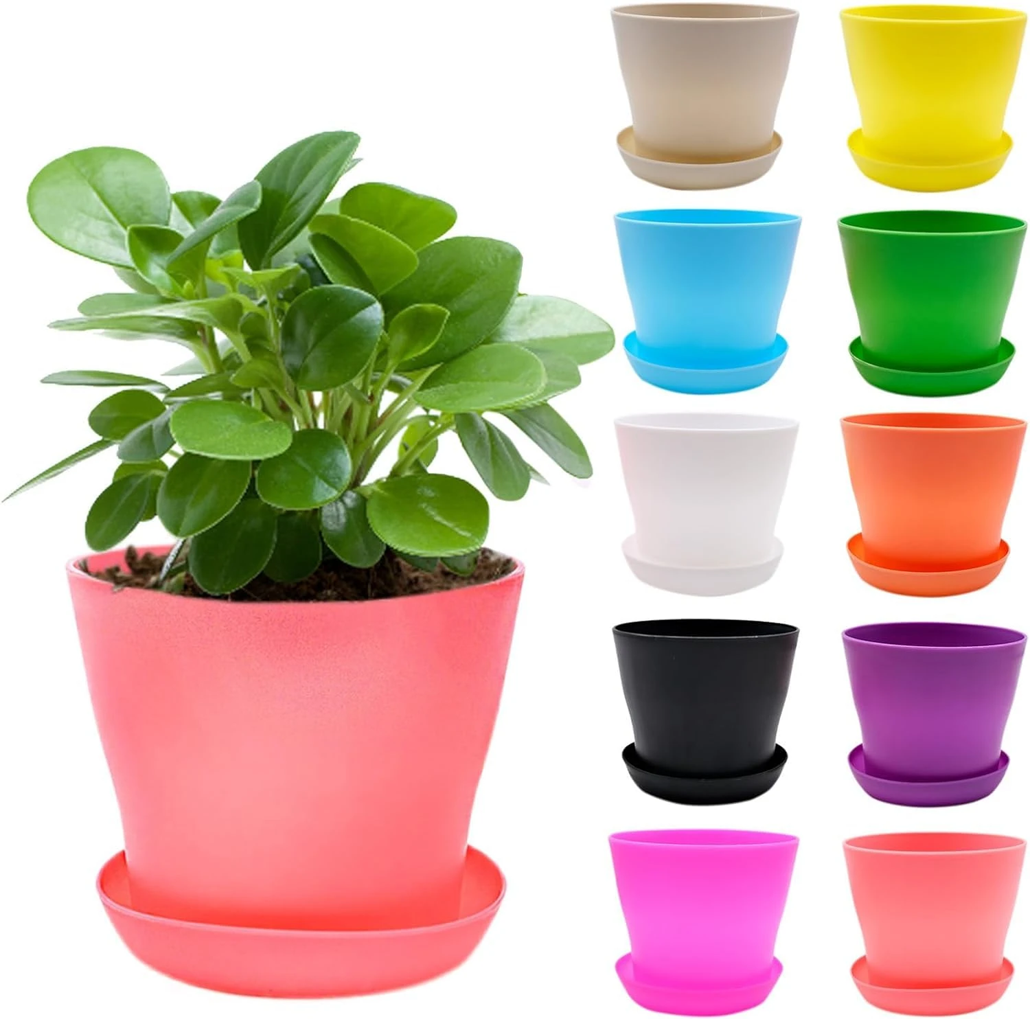 MEIYAXINWIN 10 Pcs Plant Pots Colorful, 10cm Plastic Flower Pots Small Plant Pot with Sauce for Indoor Outdoor House Garden Decorative