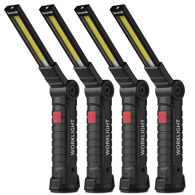 Coquimbo LED Rechargeable Work Light Fathers Day Dad Gifts for Men Him, LED Torch Rechargeable Emergency Inspection Lamp 360° Rotate Mechanic Light with Magnetic Base Hook (4 Pack, Black)