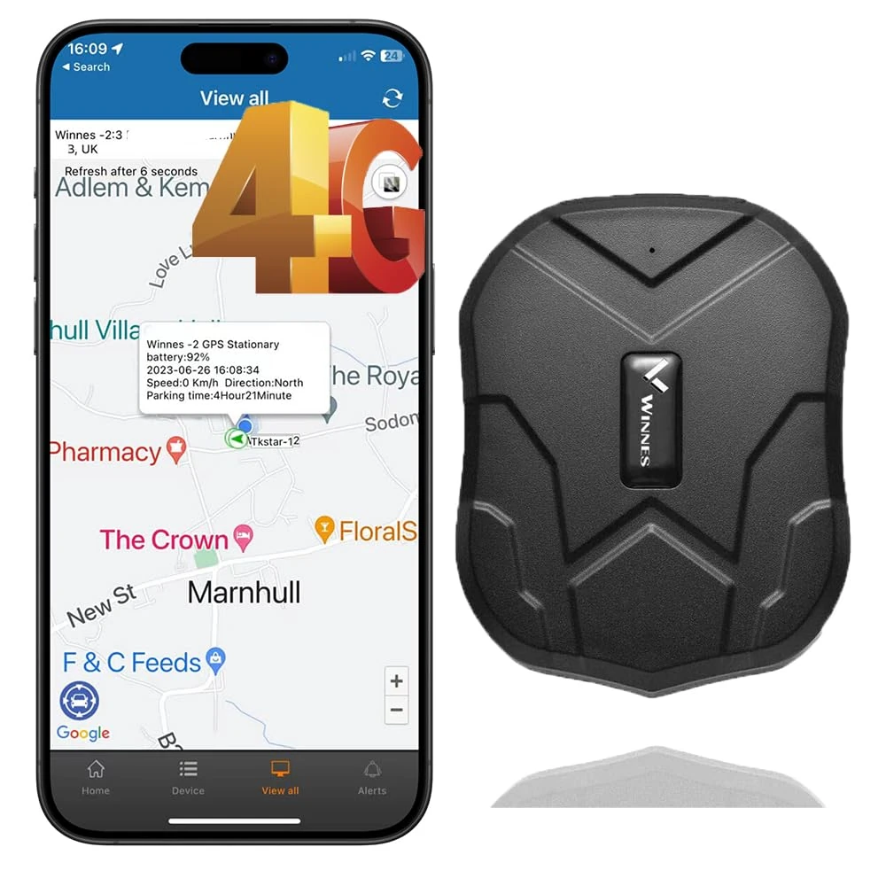 Winnes GPS Tracker Car without Subscription Magnetic Vehicle Trackers 4G No Monthly Fee Long Life Wireless GPS Locator Android iOS Car Tracker Big Battery Multiple Alerts