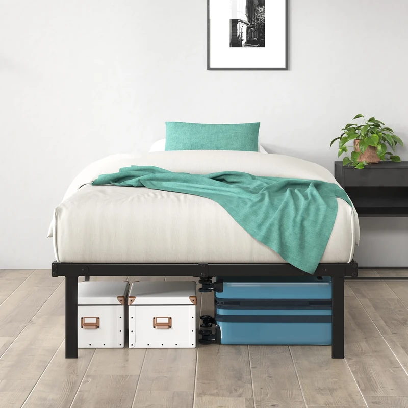 Zinus Caleb 3ft Single Bed Frame (90 x 190 cm) - 14.2'' Height - Metal Bed Base with Steel Slat Support - Easy Assembly - Black