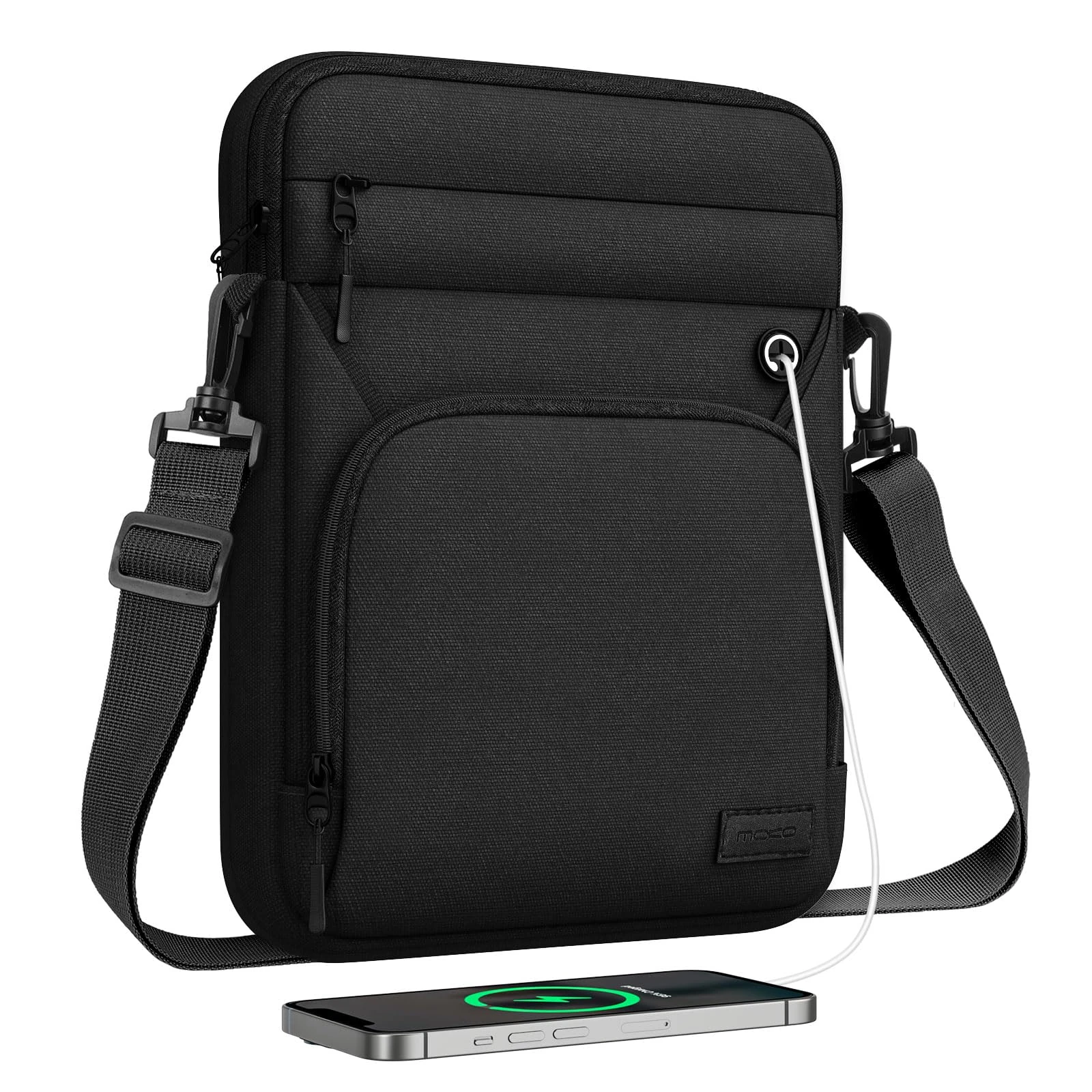 MoKo 13.3-14 Inch Tablet Sleeve Bag, Fits MacBook Pro 14"/13.3"/Air 13.3", iPad Pro/Air 12.9", Surface Book 3/2/1 13.5", Multifunctional Bag with Shoulder and Headphone Port, Black