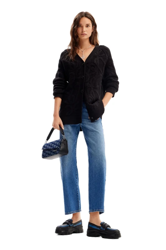 Desigual Women's Woman Flat Knit Thick Gauge Jacket Sweater Black