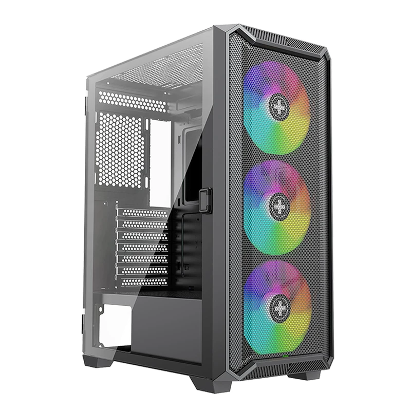 Xilence X613 XILENT Blade II Gaming PC Case, 3 x 120 mm ARGB Fans, ATX Midi Tower Case, Mesh Front Panel for Good Airflow and PWM/ARGB Control Board, Screwless Glass Side Panel, Black