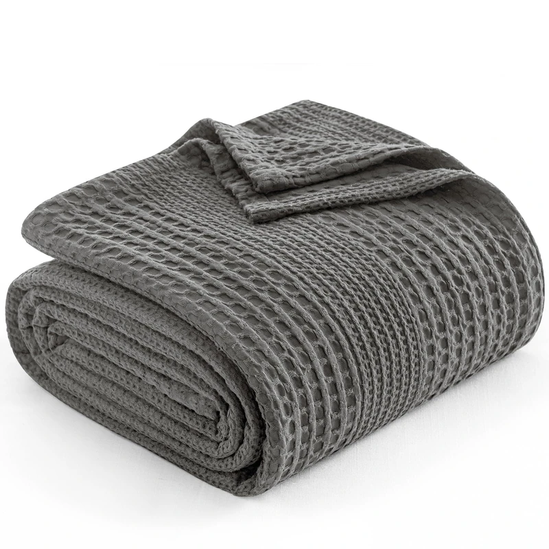 PHF Lightweight Waffle Weave Blanket King Size, Breathable & Ultra Soft, 104"x 90" Soft & Cozy Thin Blanket for Spring & Summer & Hot Sleepers, Bed, Home Decor - Grey