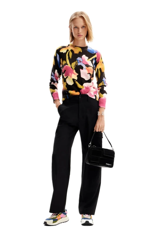 Desigual Women's Woman Flat Knit Thin Gauge Pullover Sweater Black