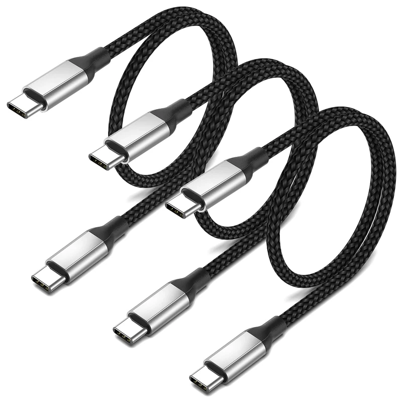 USB C to USB C Cable Short 30cm, 3 Pack PD 60W Fast Charging USB Type C to Type C Cable, Braided USB C Lead Phone Charger Cables For iPhone 15 Pro Max iPad Samsung Galaxy Huawei oneplus - Black