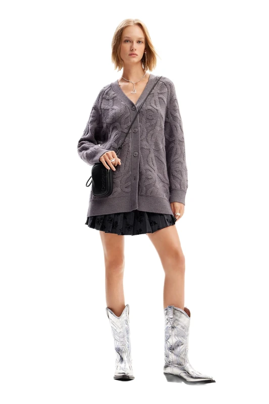 Desigual Women's Woman Flat Knit Thick Gauge Jacket Sweater Black