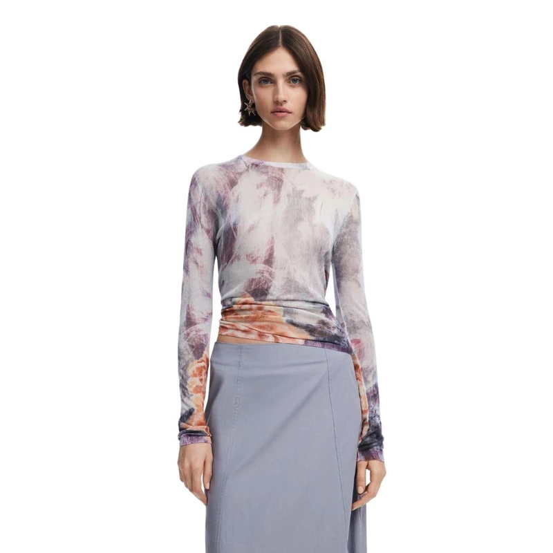 Desigual Women's Woman Flat Knit Thin Gauge Pullover Sweater Black