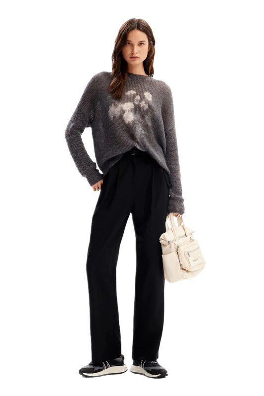 Desigual Women's Woman Flat Knit Thin Gauge Pullover Sweater Black