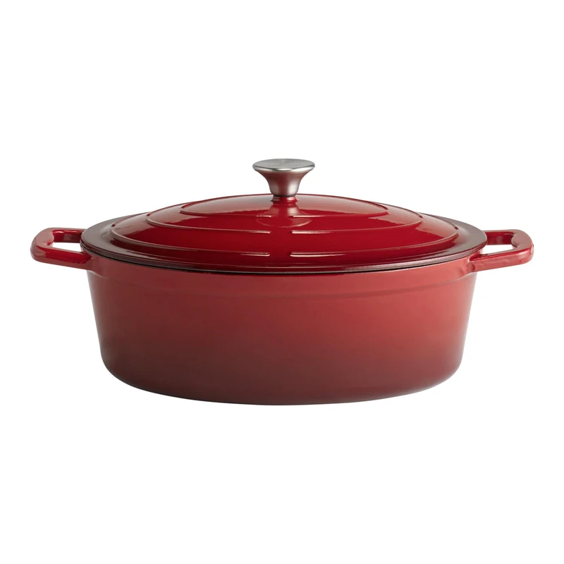 APS 88308 "5 STARS" Roasting Dish with Lid Cast Iron Suitable for Induction Cookers Oven Safe with Lid Holder 33 x 25 cm 5 Litres Red