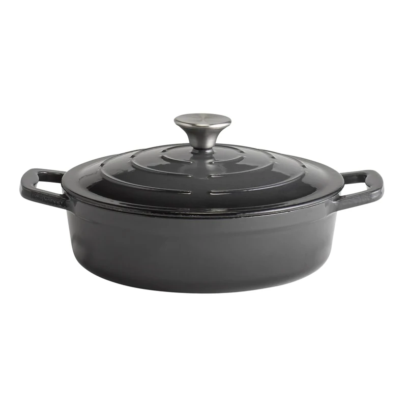 APS 88301 "5 STARS" Roasting Dish with Lid Cast Iron Suitable for Induction Cookers Oven Safe with Lid Holder Diameter 25 cm 2.5 Litres Anthracite