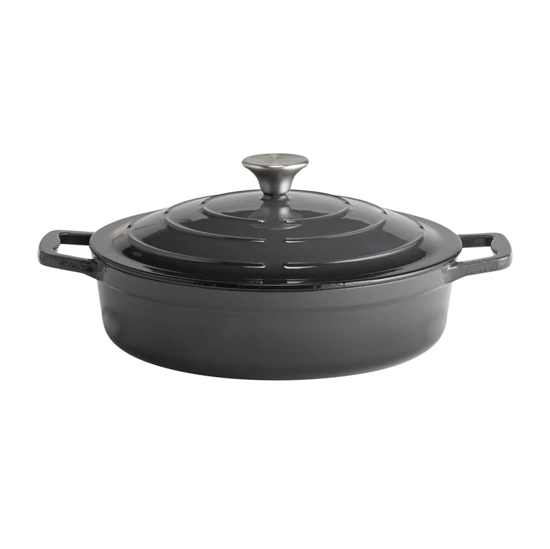 APS 88305 "5 STARS" Roasting Dish with Lid Cast Iron Suitable for Induction Cookers Oven Safe with Lid Holder Diameter 28 cm 3 Litres Anthracite