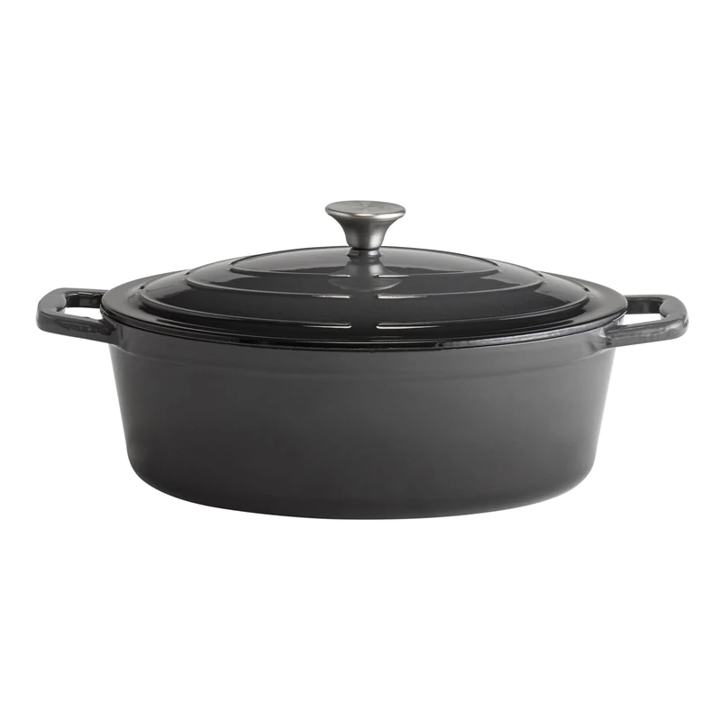 APS 88309 "5 STARS" Roasting Dish with Lid Cast Iron Suitable for Induction Cookers Oven Safe with Lid Holder 33 x 25 cm 5 Litres Anthracite