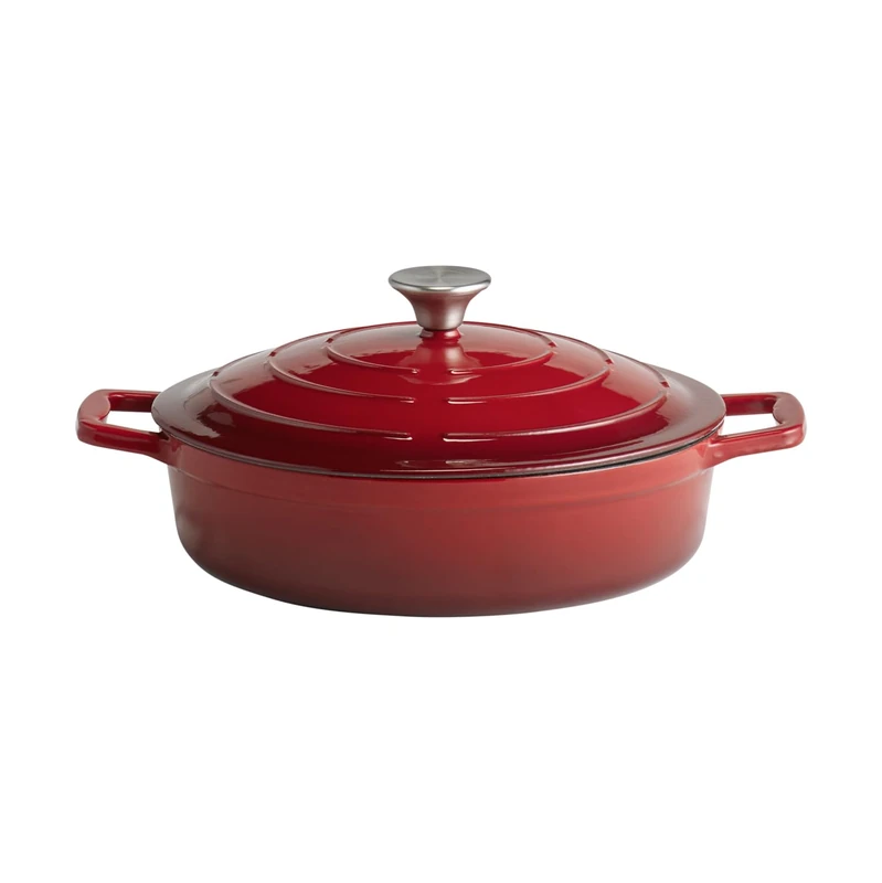 APS 88304 "5 STARS" Roasting Dish with Lid Cast Iron Suitable for Induction Cookers Oven-Safe with Lid Holder Diameter 28 cm 3 Litres Red
