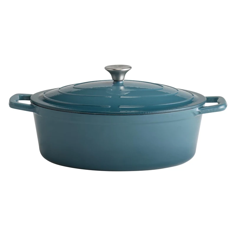 APS 88316 "5 STARS" Roasting Dish with Lid Cast Iron Suitable for Induction Cookers Oven Safe with Lid Holder 33 x 25 cm 5 Litres Turquoise