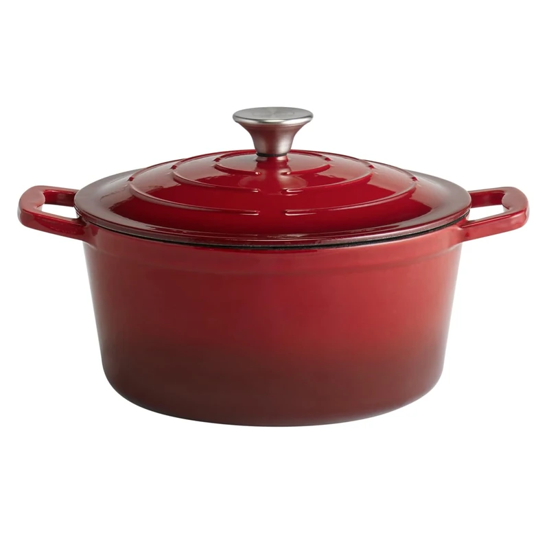 APS 5 Stars 88302 Casserole Pot with Lid Cast Iron Suitable for Induction Cookers Oven-Safe with Lid Holder Diameter 25 cm 4 Litres Red