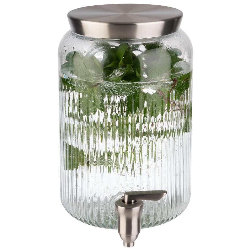 APS 10818 Drinks Dispenser, 3.8 litres, Glass Container, Stainless Steel Tap, Diameter 16 cm, Height 25 cm