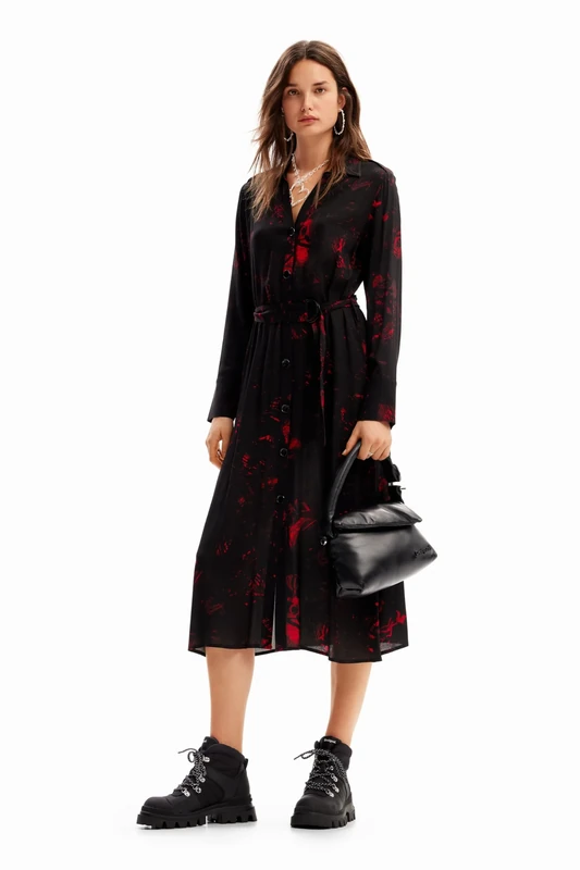 Desigual Women's Woman Woven Dress Long Sleeve Black