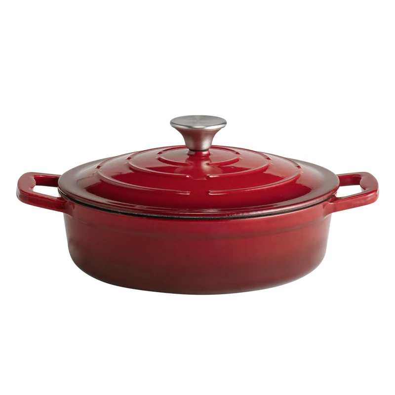 APS 88300 "5 STARS" Roasting Dish with Lid Cast Iron Suitable for Induction Cookers Oven Safe with Lid Holder Diameter 25 cm 2.5 Litres Red