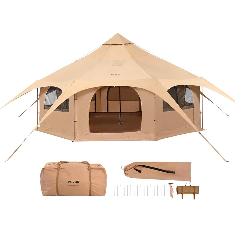 VEVOR Canvas Tent, 4 Seasons 5 m/16.4 ft, Canvas for Camping with Stove Jack, Family Camping Outdoor Hunting Party