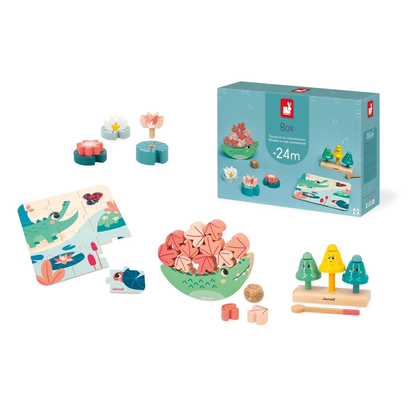 Janod - Box of Baby Games - 24 Months +, Children’s Early-Learning Toys - Puzzle & Hands-On Activities - Ideal Activity for Age 2 - Psychomotor Activity and Development Toys - J04065