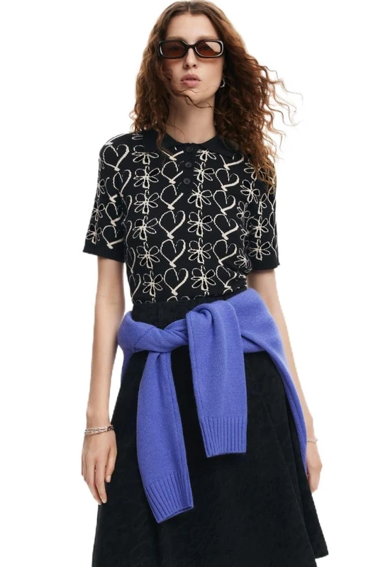 Desigual Women's Knit Short Sleeve T-Shirt, Black, X-Small